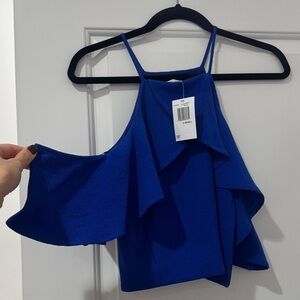 Blue Ruffled Sleeveless Top